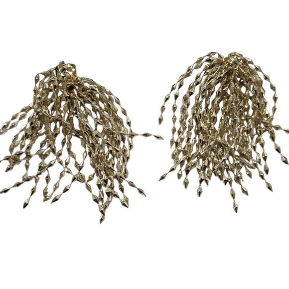 Vintage Gold Cascade Fringe Statement Clip-On Earrings – 4.12" - Picture 2 of 4